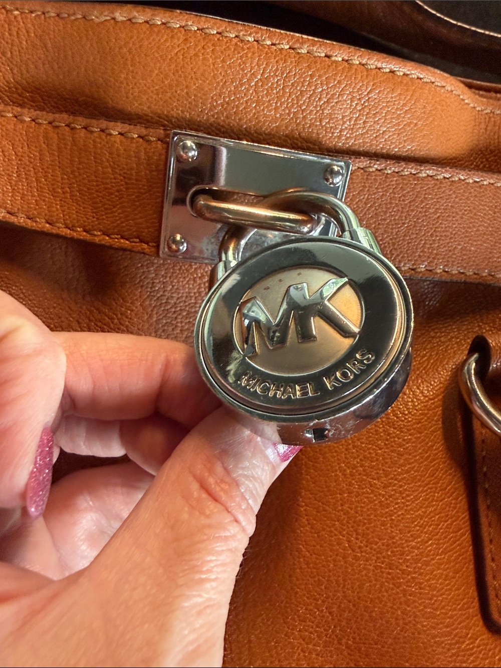 Michael Kors Amber Brown Leather Shoulder Bag with Silver Hardware - Picture 2 of 6